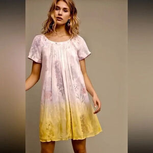 Anthropologie HD in Paris Dipped Chroma Swing Dress Floral Yellow Size 8